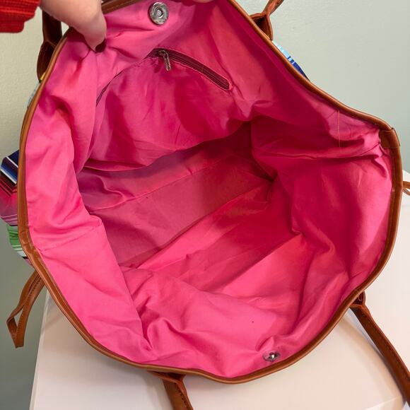 Weekender Tote Bag Rainbow Stripes Canvas Colorful Satchel Travel Makeup Handbag - Picture 8 of 9